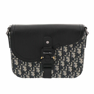 CHRISTIAN DIOR Saddle Messenger Bag Oblique Navy Blue Beige Jacquard Leather